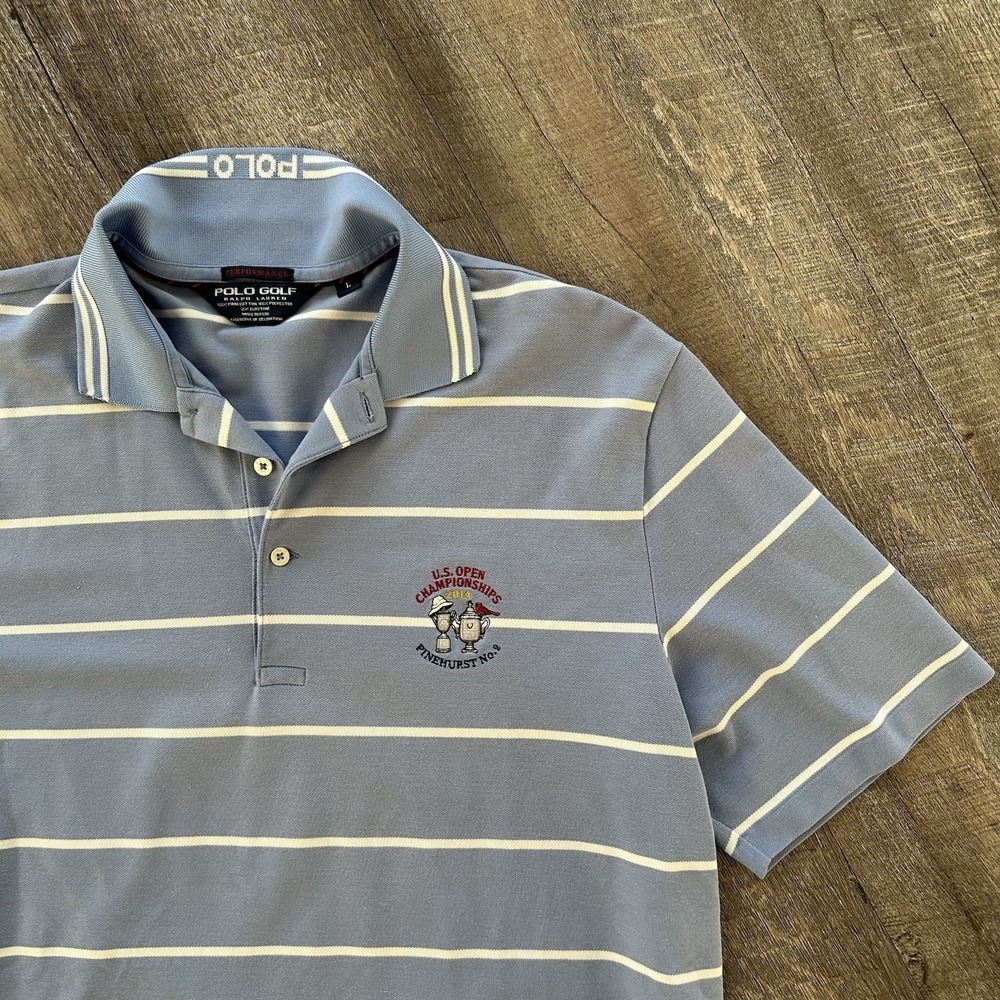 Polo Golf Ralph Lauren Shirt Blue White L US Open Pinehurst Performance S/S Rare